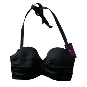 NWT LASCANA mix-kini black front twist halter neck underwire bikini top new